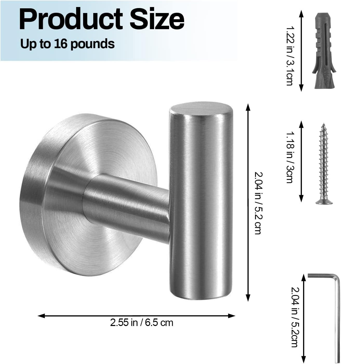 2 Pcs Wall Mount Bathroom Towel Hooks Holder Cloth Hanger Hook Kitchen Door Hanger Brushed Nickel.