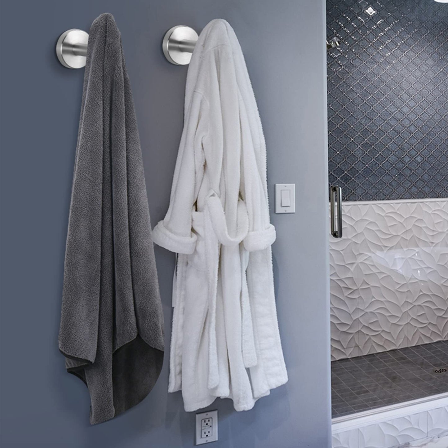 2 Pcs Wall Mount Bathroom Towel Hooks Holder Cloth Hanger Hook Kitchen Door Hanger Brushed Nickel.
