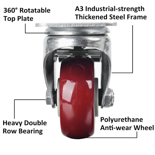 3 inch Heavy Duty Casters Lockable Caster Wheel Swivel Casters Castor with Brakes for Furniture and Workbench Cart.