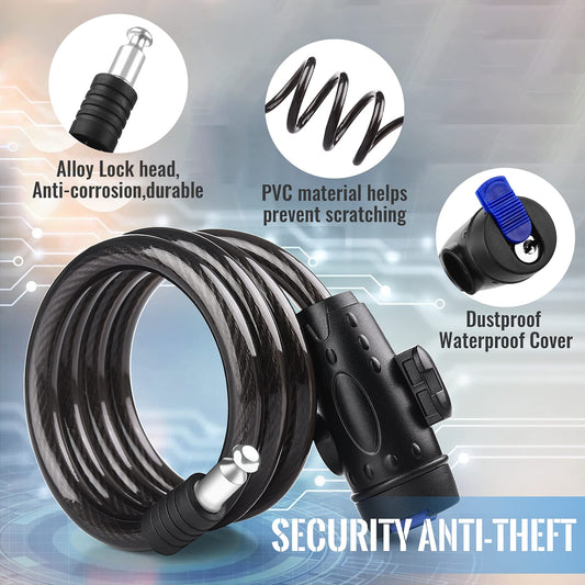 1.2m 2 Keys Bicycle Lock Bike Cable Locks Motorcycle Lock  Mounting Bracket Scooter Lock.