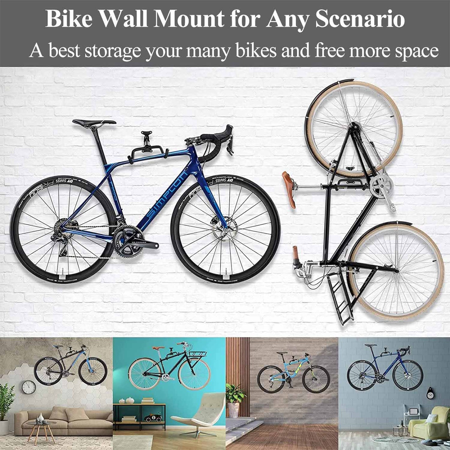 Black Storage Bicycle Wall Mount Wall Hook Bike Wall Rack Space Saving Bike Storage Bracket.