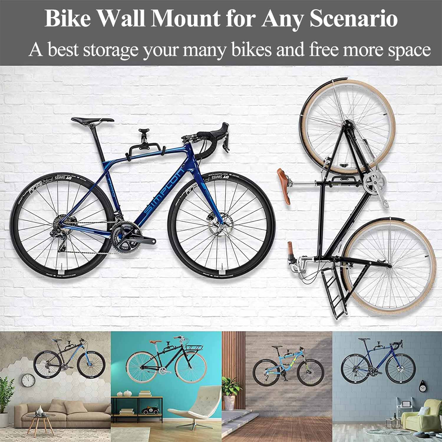 Black Storage Bicycle Wall Mount Wall Hook Bike Wall Rack Space Saving Bike Storage Bracket.