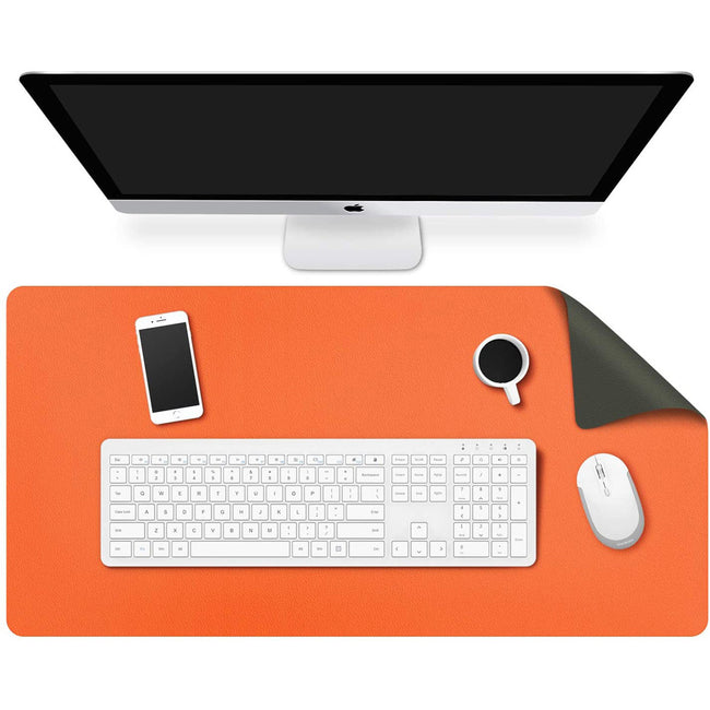 Orange 90cm*45cm Dual Side Office Desk Pad Waterproof PU Leather Computer Mouse Pad Main Image
