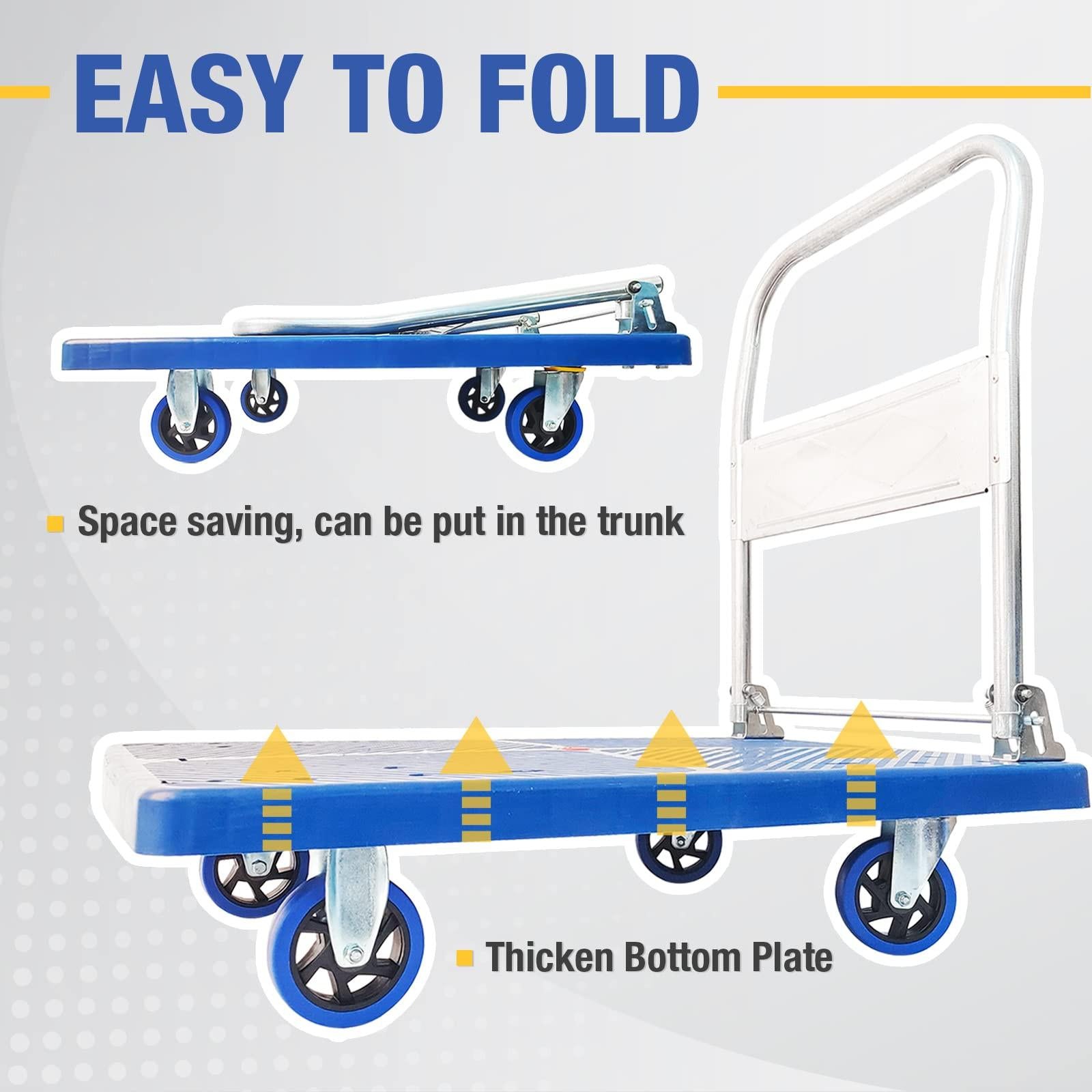 300kg Foldable Warehouse Platform Trolley Truck Dolly Platform Cart Swivel Wheels Moving Cart Flatbed.