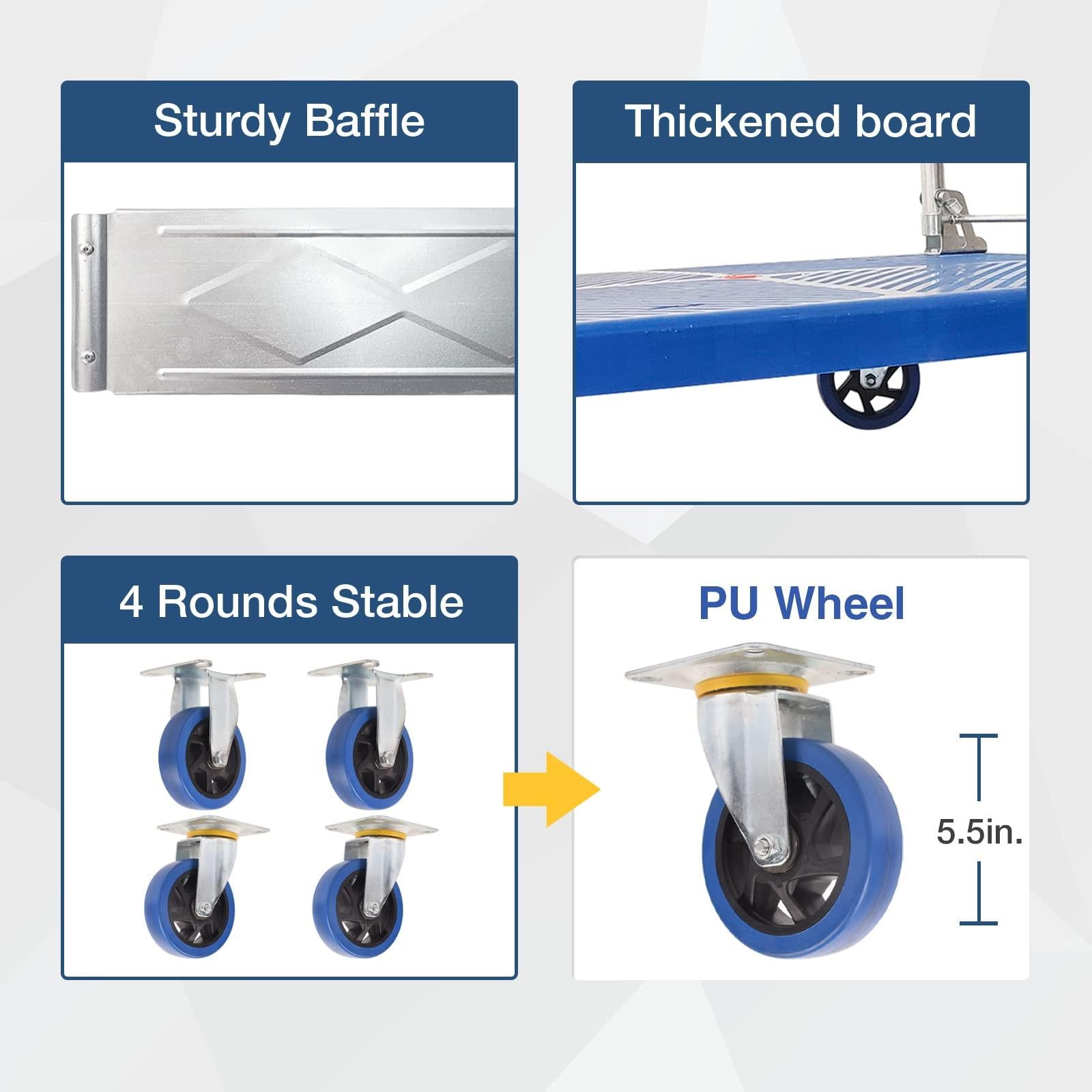 300kg Foldable Warehouse Platform Trolley Truck Dolly Platform Cart Swivel Wheels Moving Cart Flatbed.