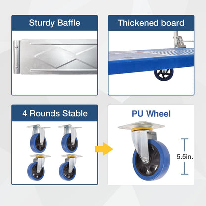 300kg Foldable Warehouse Platform Trolley Truck Dolly Platform Cart Swivel Wheels Moving Cart Flatbed.