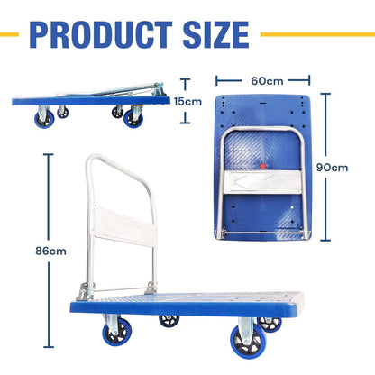 300kg Foldable Warehouse Platform Trolley Truck Dolly Platform Cart Swivel Wheels Moving Cart Flatbed.