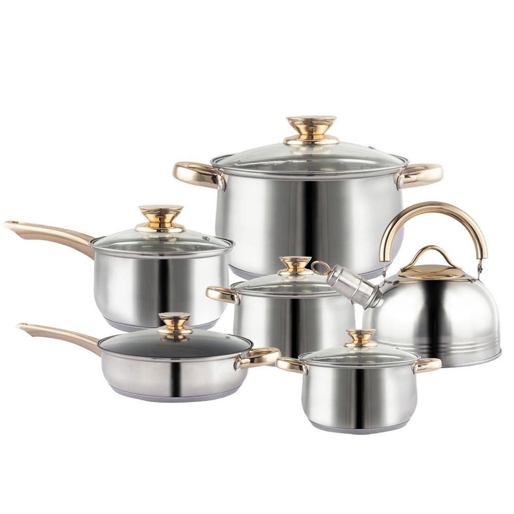 12Piece Cookware Set  Kitchen Stainless Steel Stock Pot Pan Sets Saucepan Casserole kettle.