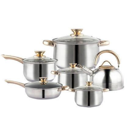 12Piece Cookware Set  Kitchen Stainless Steel Stock Pot Pan Sets Saucepan Casserole kettle.