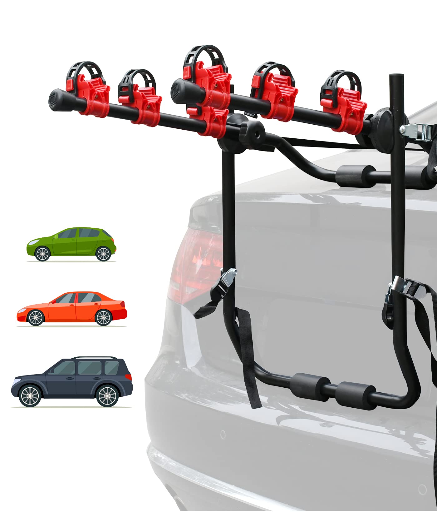 3 Bike Universal Cycle Bicycle Car Rear Carrier Rack Hanger Mount for Car Sedan Hatchback Minivan SUV.