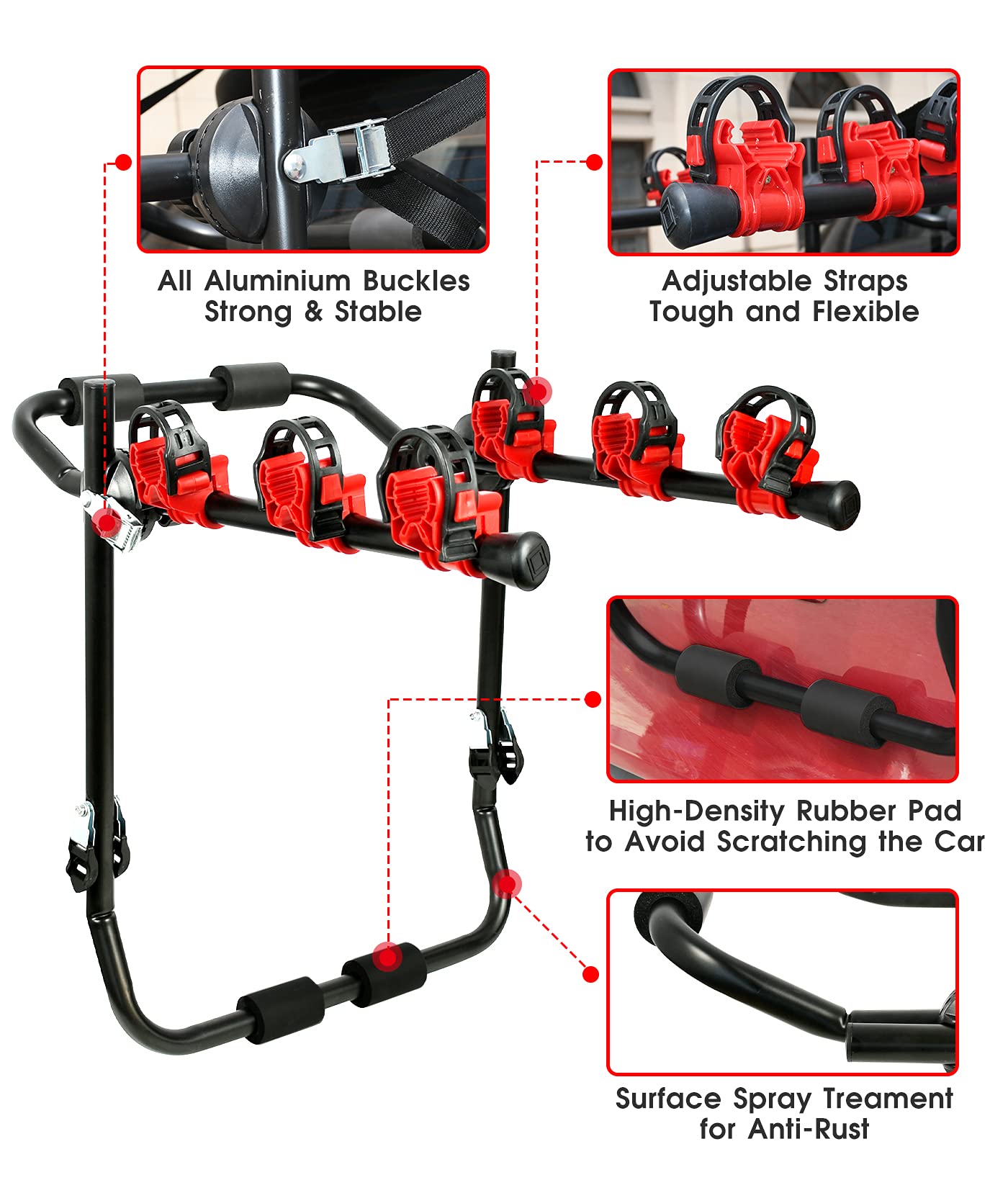 3 Bike Universal Cycle Bicycle Car Rear Carrier Rack Hanger Mount for Car Sedan Hatchback Minivan SUV.
