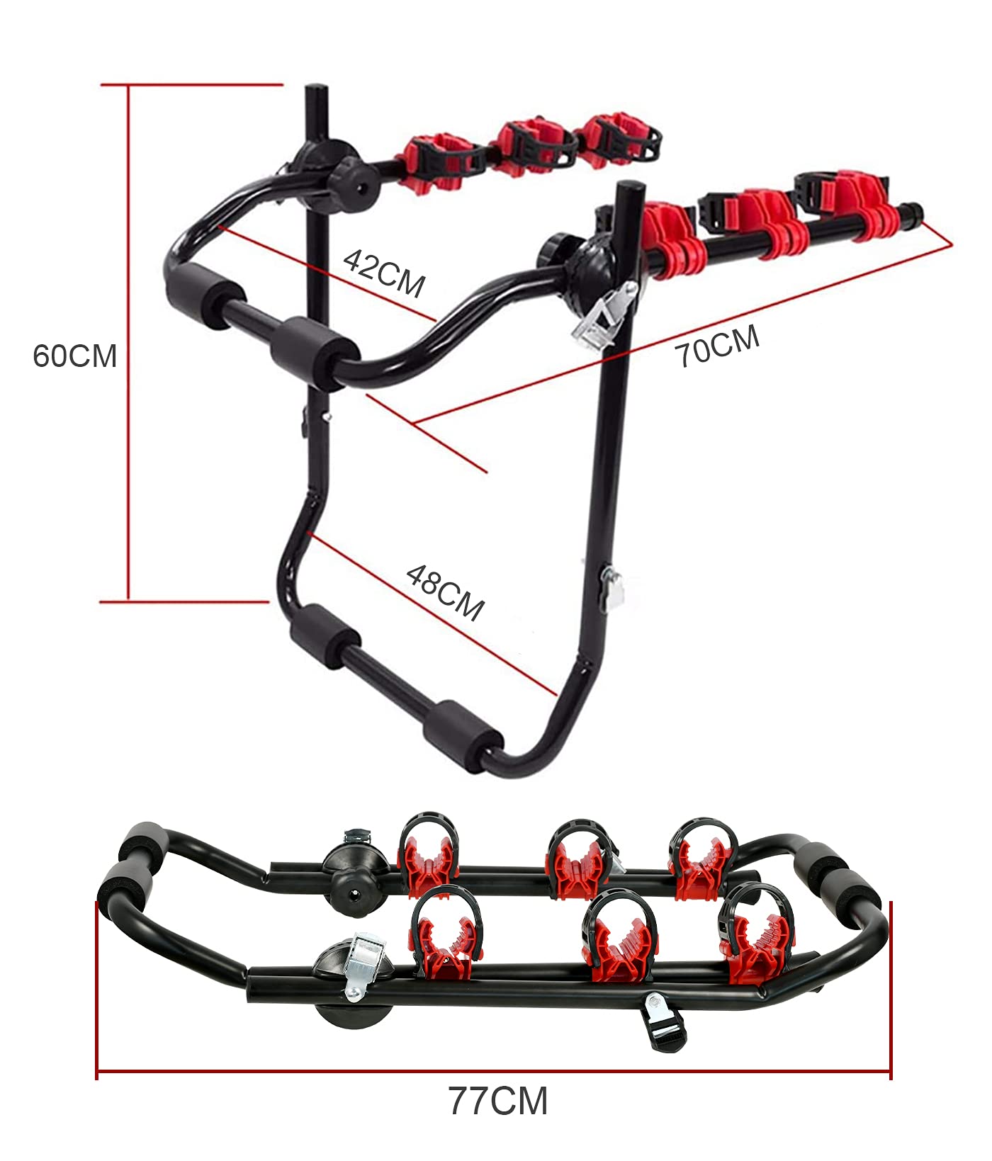 3 Bike Universal Cycle Bicycle Car Rear Carrier Rack Hanger Mount for Car Sedan Hatchback Minivan SUV.