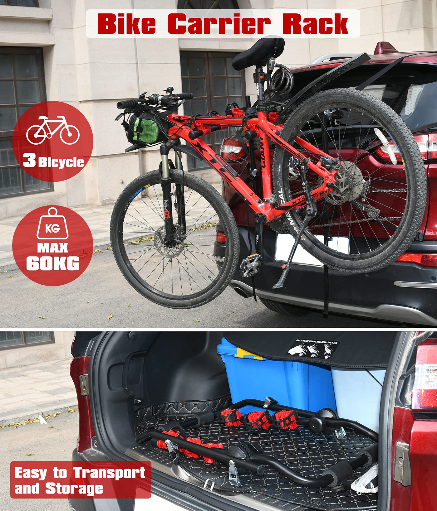 3 Bike Universal Cycle Bicycle Car Rear Carrier Rack Hanger Mount for Car Sedan Hatchback Minivan SUV.