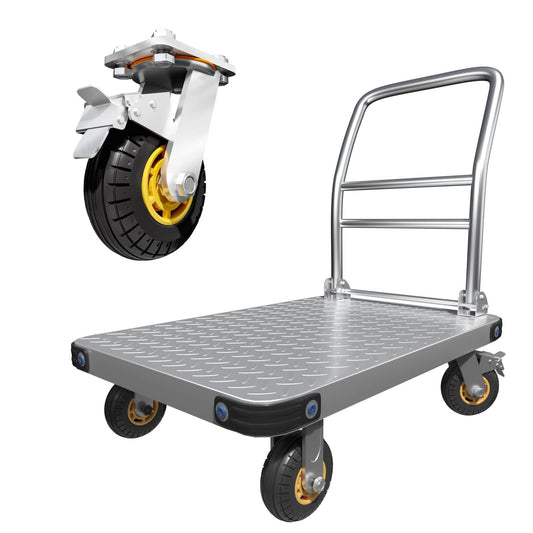 1000KG Capacity Heavy Duty Foldable Platform Truck Flatbed Push Cart Steel Dolly Trolley Cart Brake.