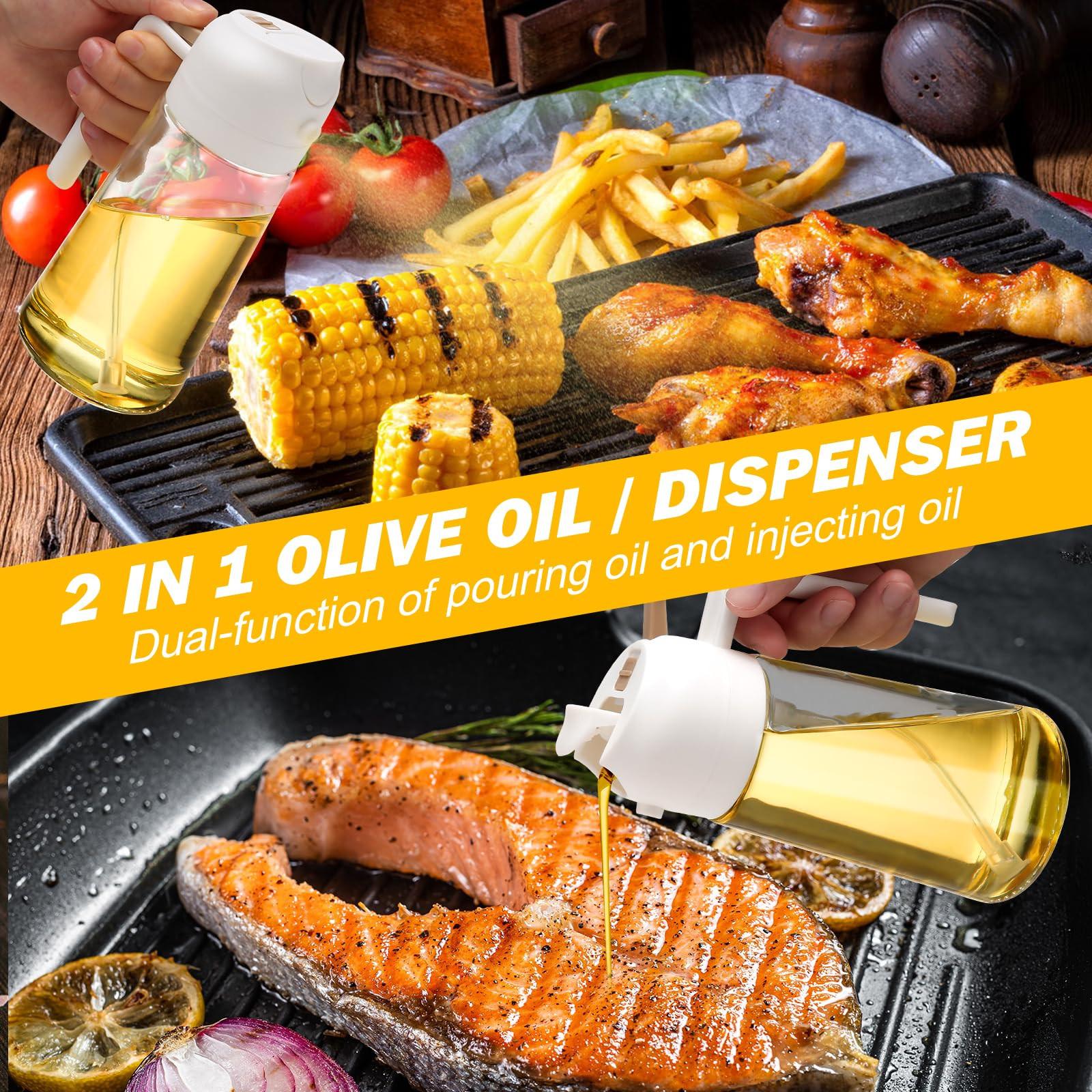 600ml 2 in 1 Glass Oil Sprayer Dispenser Kitchen Sprayz Cooking Baking Oil Bottle BBQ Spray White.