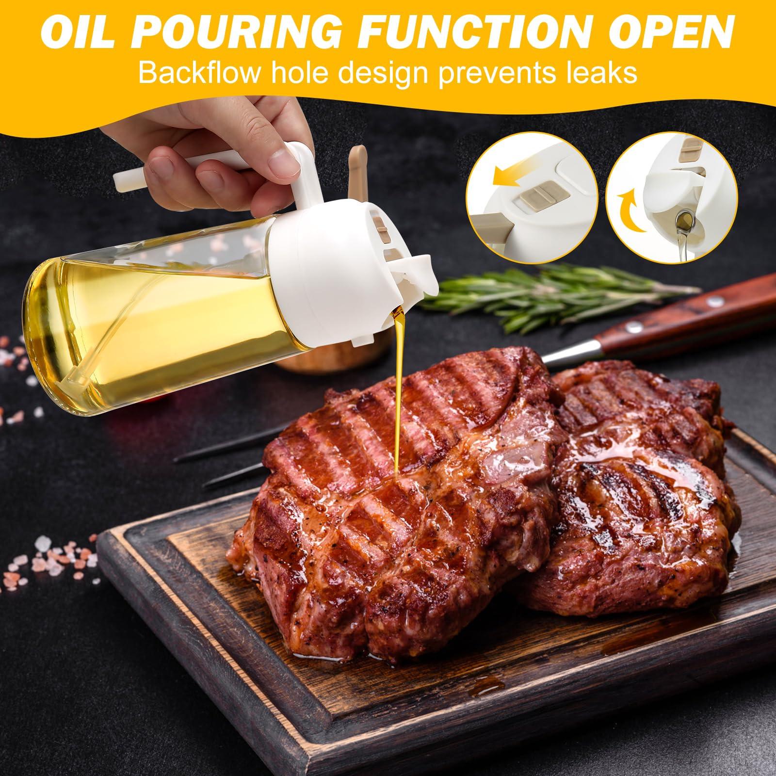 600ml 2 in 1 Glass Oil Sprayer Dispenser Kitchen Sprayz Cooking Baking Oil Bottle BBQ Spray White.