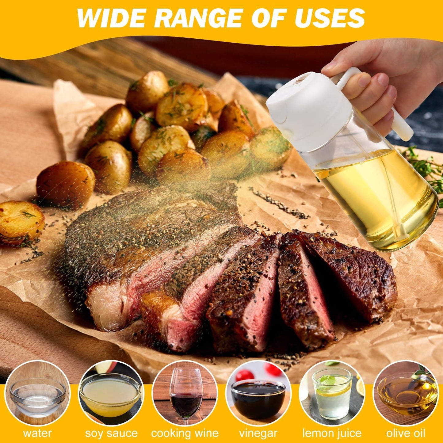 600ml 2 in 1 Glass Oil Sprayer Dispenser Kitchen Sprayz Cooking Baking Oil Bottle BBQ Spray White.