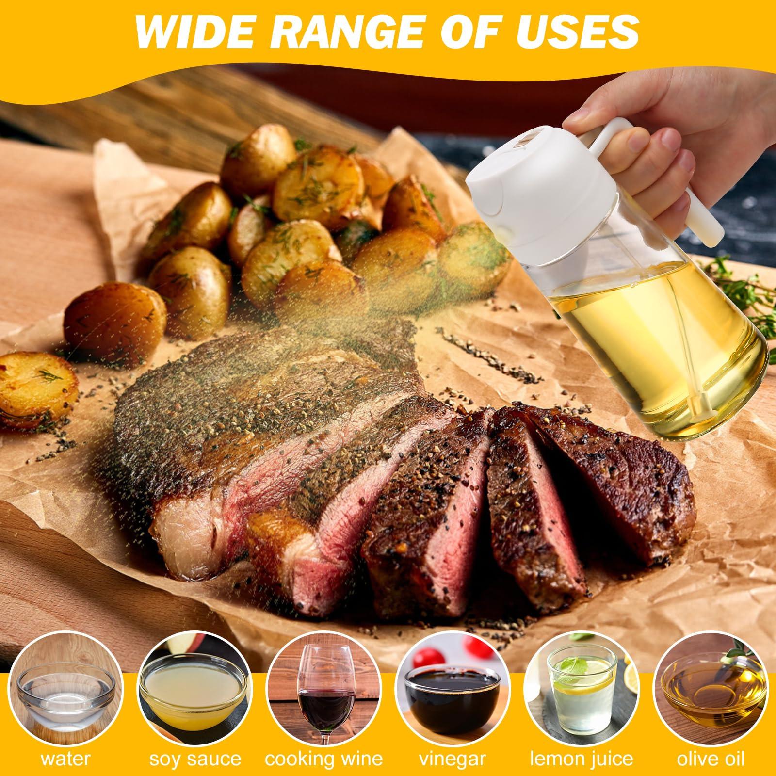 600ml 2 in 1 Glass Oil Sprayer Dispenser Kitchen Sprayz Cooking Baking Oil Bottle BBQ Spray White.