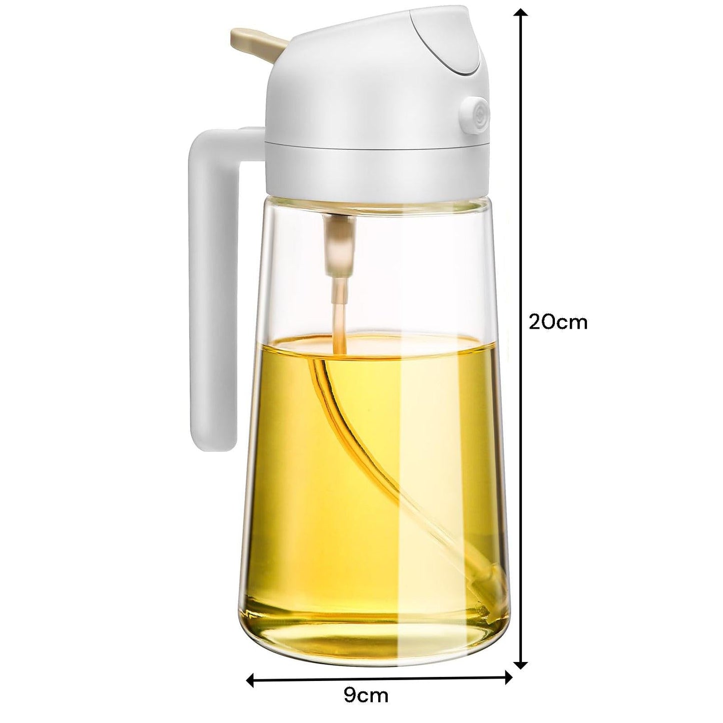 600ml 2 in 1 Glass Oil Sprayer Dispenser Kitchen Sprayz Cooking Baking Oil Bottle BBQ Spray White.