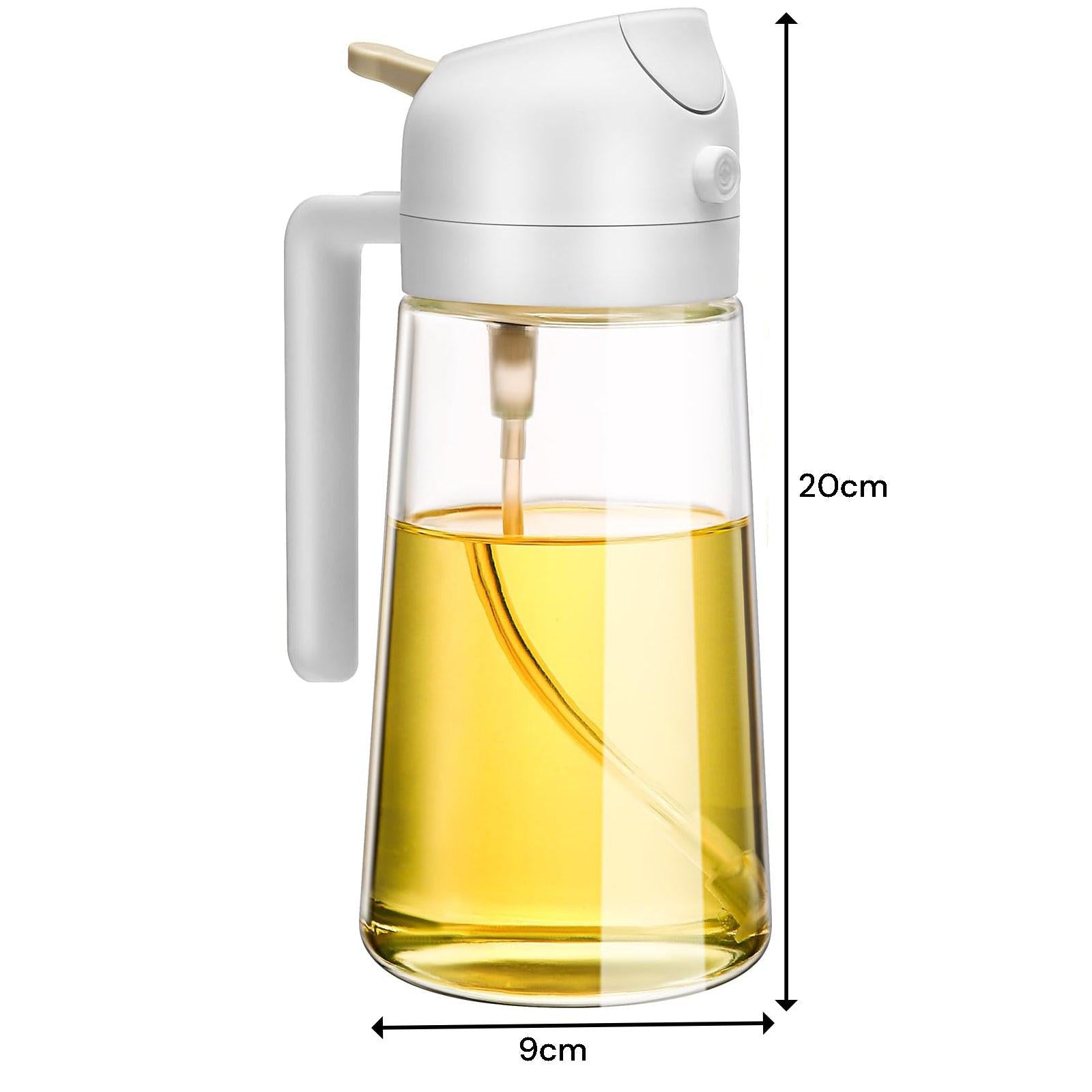 600ml 2 in 1 Glass Oil Sprayer Dispenser Kitchen Sprayz Cooking Baking Oil Bottle BBQ Spray White.