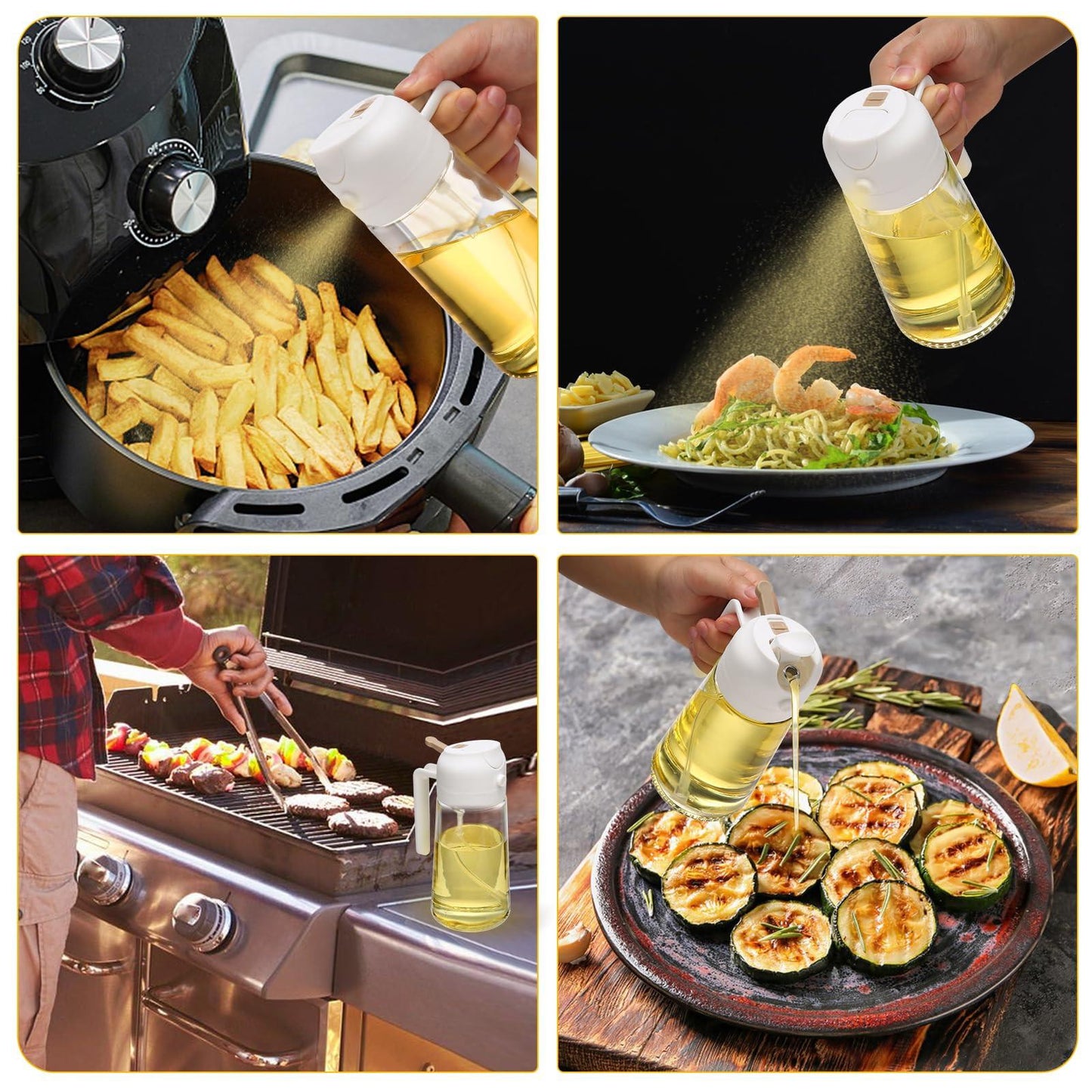 600ml 2 in 1 Glass Oil Sprayer Dispenser Kitchen Sprayz Cooking Baking Oil Bottle BBQ Spray White.