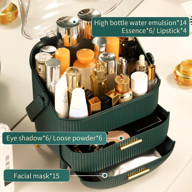 Make up Organizers Storage Vanity Cosmetics Skincare Display Cases Countertop Bathroom Gifts for Women Green Main Image