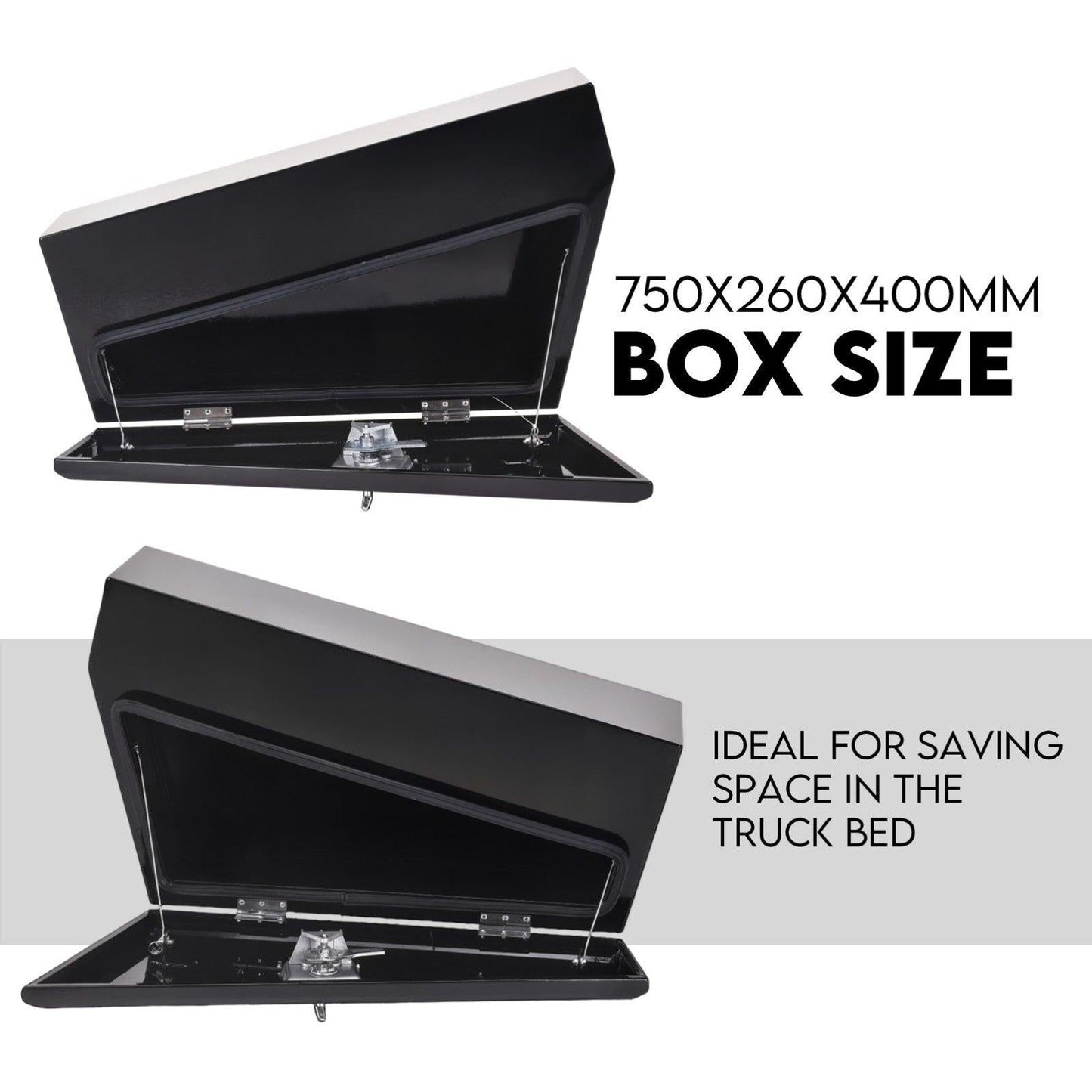 Under Tray Tool Box Underbody Pair Set 750mm Black Steel.