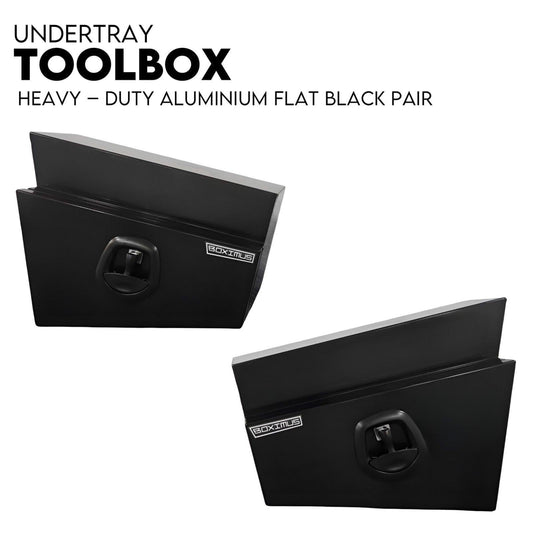 Under Tray Tool Box Underbody Pair Set 600mm Black Aluminium.