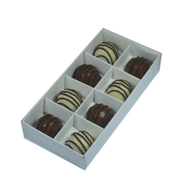 100 Pack of White Card Chocolate Sweet Soap Product Retail Gift Box - 8 bay 3cm Compartments - Clear Slide On Lid - 16x8x3cm Main Image