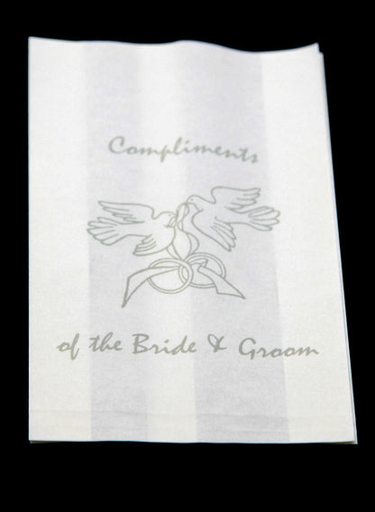 100 Pack Wedding Cake Bags Greaseproof Wax Paper Slice Take Home Favour Silver Doves