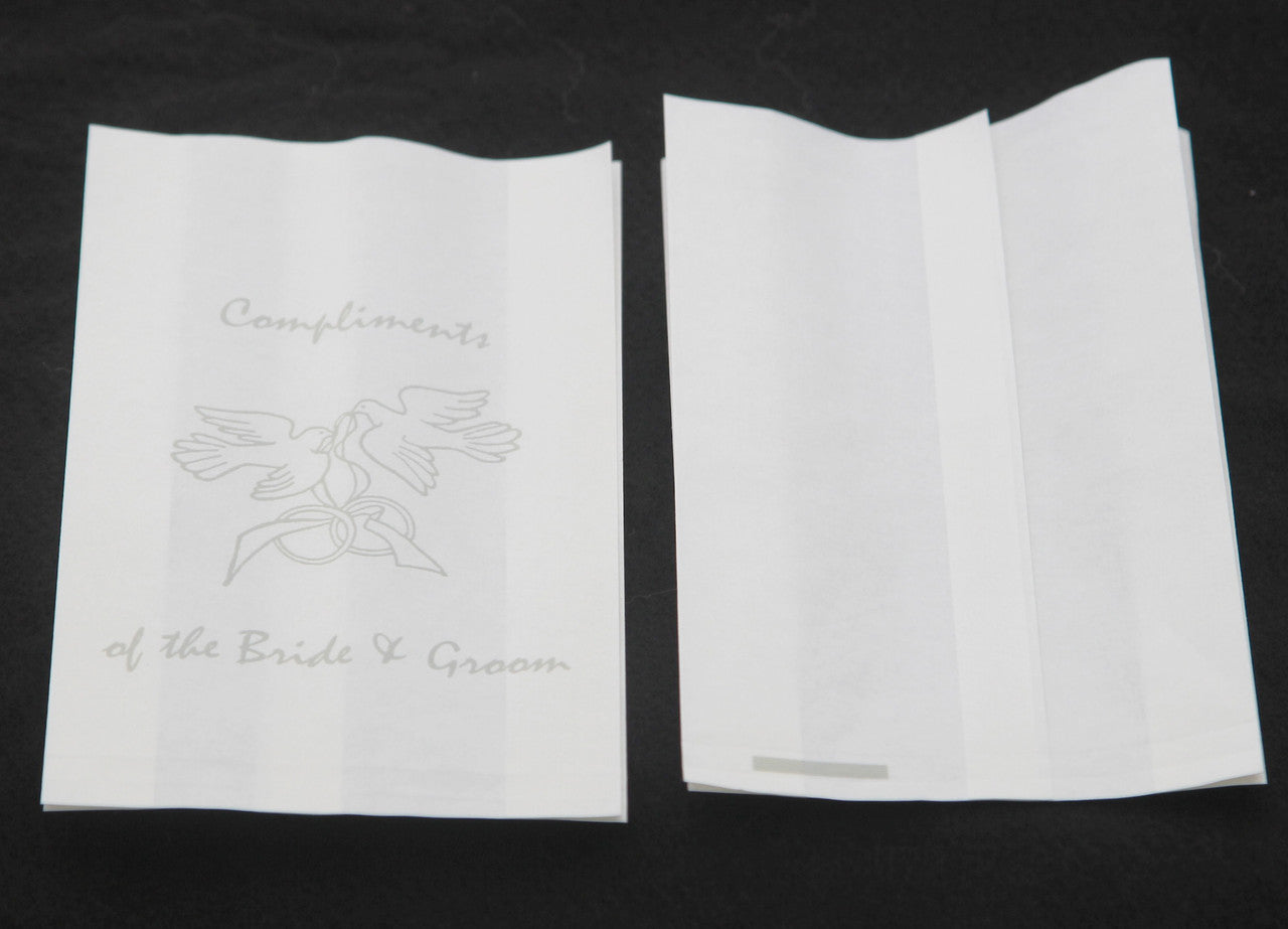 100 Pack Wedding Cake Bags Greaseproof Wax Paper Slice Take Home Favour Silver Doves