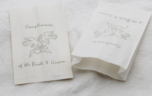 50 Pack Wedding Cake Bags Greaseproof Wax Paper Slice Take Home Favour Silver Doves