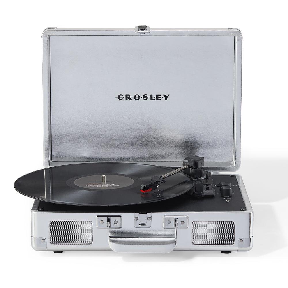 Crosley Cruiser Bluetooth Portable Turntable + Crosley Turntable Stand Bundle - Silver.