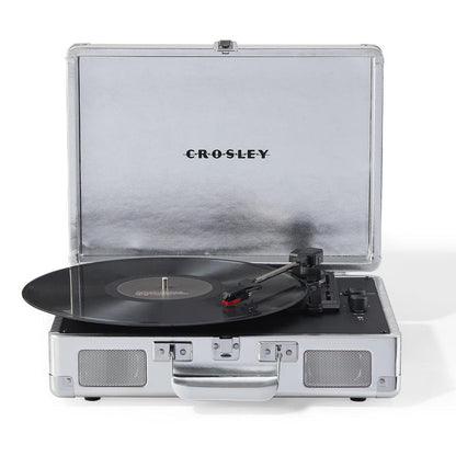 Crosley Cruiser Bluetooth Portable Turntable + Crosley Turntable Stand Bundle - Silver.