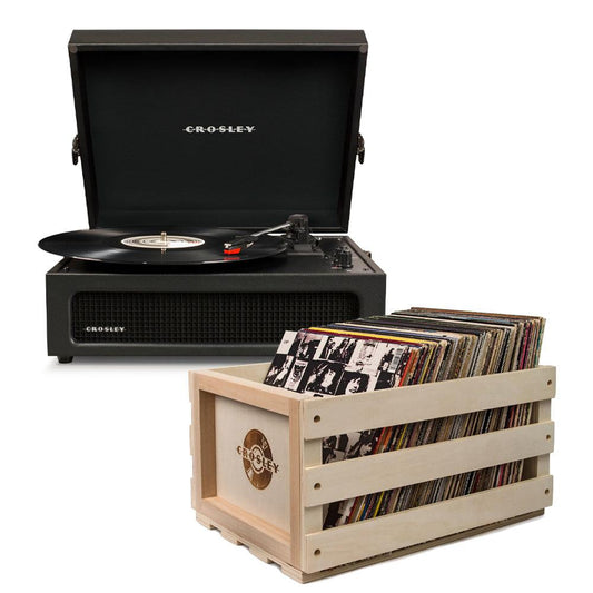 Crosley Voyager Black - Bluetooth Portable Turntable & Record Storage Crate.