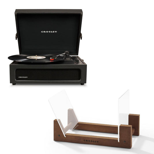 Crosley Voyager Bluetooth Portable Turntable - Black + Bundled Crosley Record Storage Display Stand.