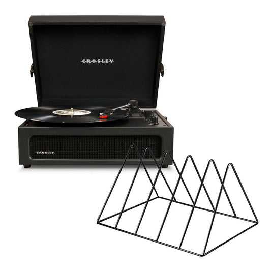 Crosley Voyager Bluetooth Portable Turntable - Black + Gadhouse Vinyl Rack Bundle - Black.