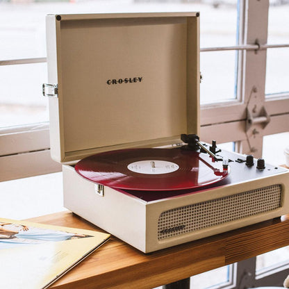 Crosley Voyager Bluetooth Portable Turntable - Dune + Gadhouse Vinyl Rack Bundle - Black.