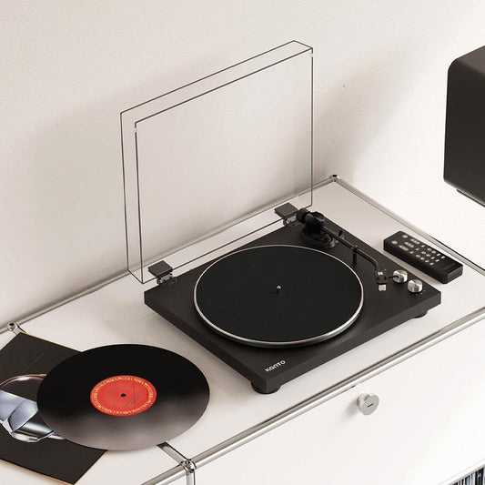 Kanto OBI3 Turntable - Matte Black with Kanto ORA 100W Powered Speakers - Black Bundle.