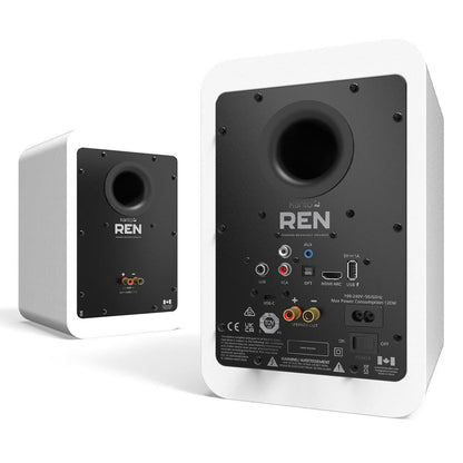 Kanto REN 200W Powered Bookshelf Speakers with HDMI ARC, USB-C, and Bluetooth 5.3 - Matte White, Pair.