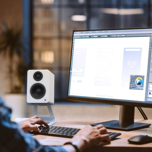 Kanto SE2W Elevated Desktop Speaker Stands for Small Speakers - Pair, White.