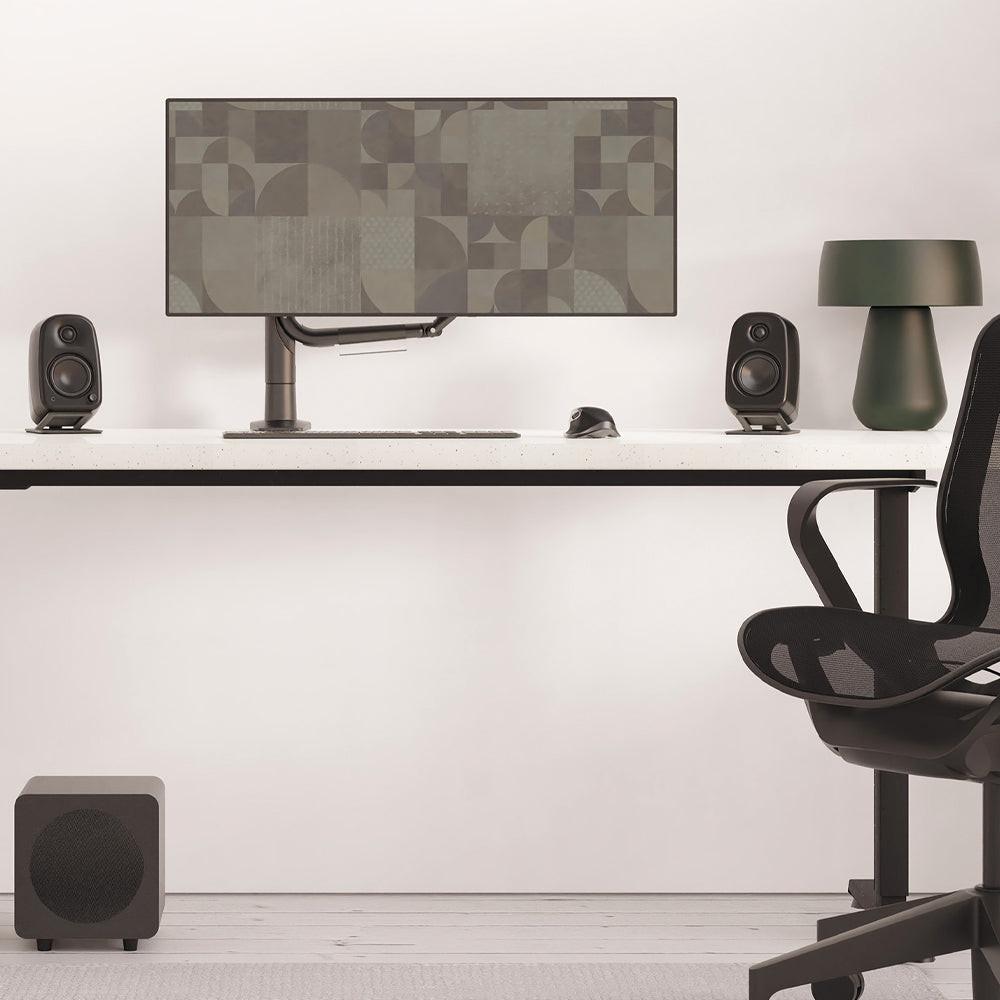 Kanto UKI 100W Desktop Speakers with Bluetooth, USB-C, Headphone out, Onyx (Matte Black), Pair.