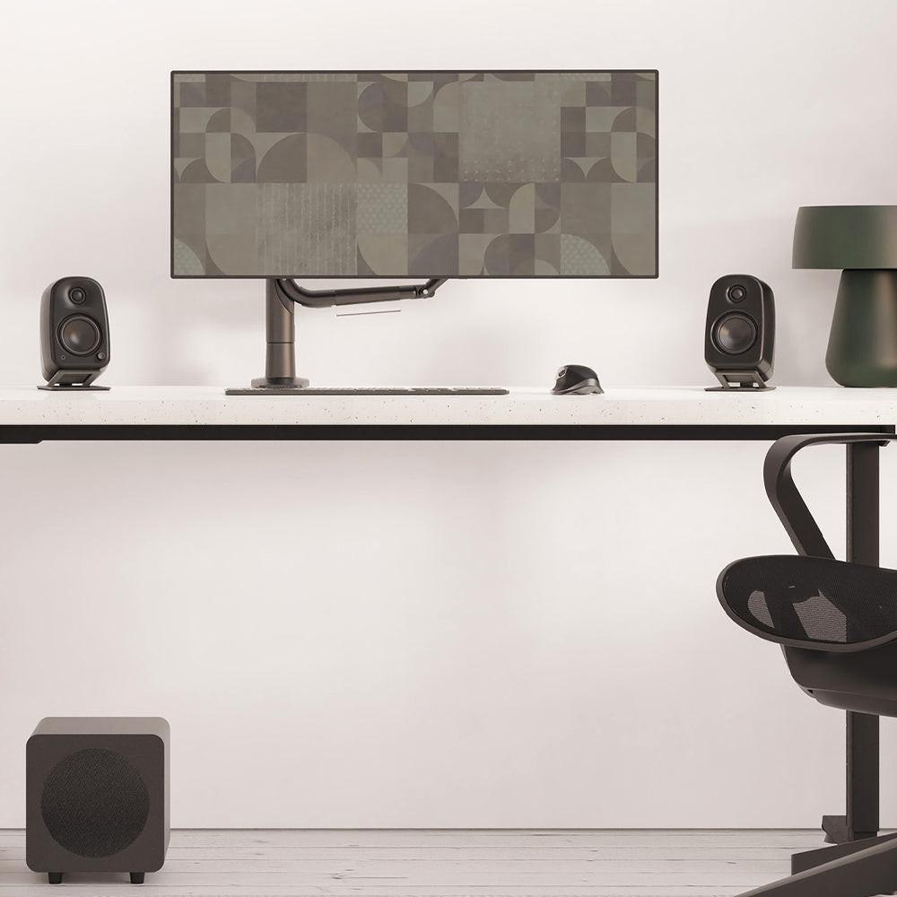 Kanto UKI 100W Desktop Speakers with Bluetooth, USB-C, Headphone out, Chalk (Matte White), Pair.
