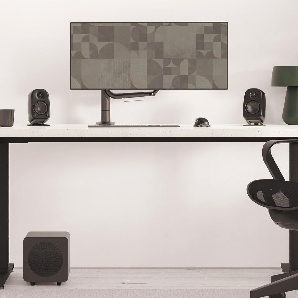 Kanto UKI 100W Desktop Speakers with Bluetooth, USB-C, Headphone out, Pumice (Speckled Brown), Pair.