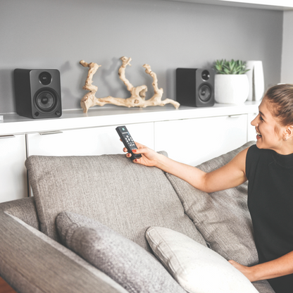 Kanto YU4 140W Powered Bookshelf Speakers with Bluetooth and Phono Preamp - Pair, Matte Black.