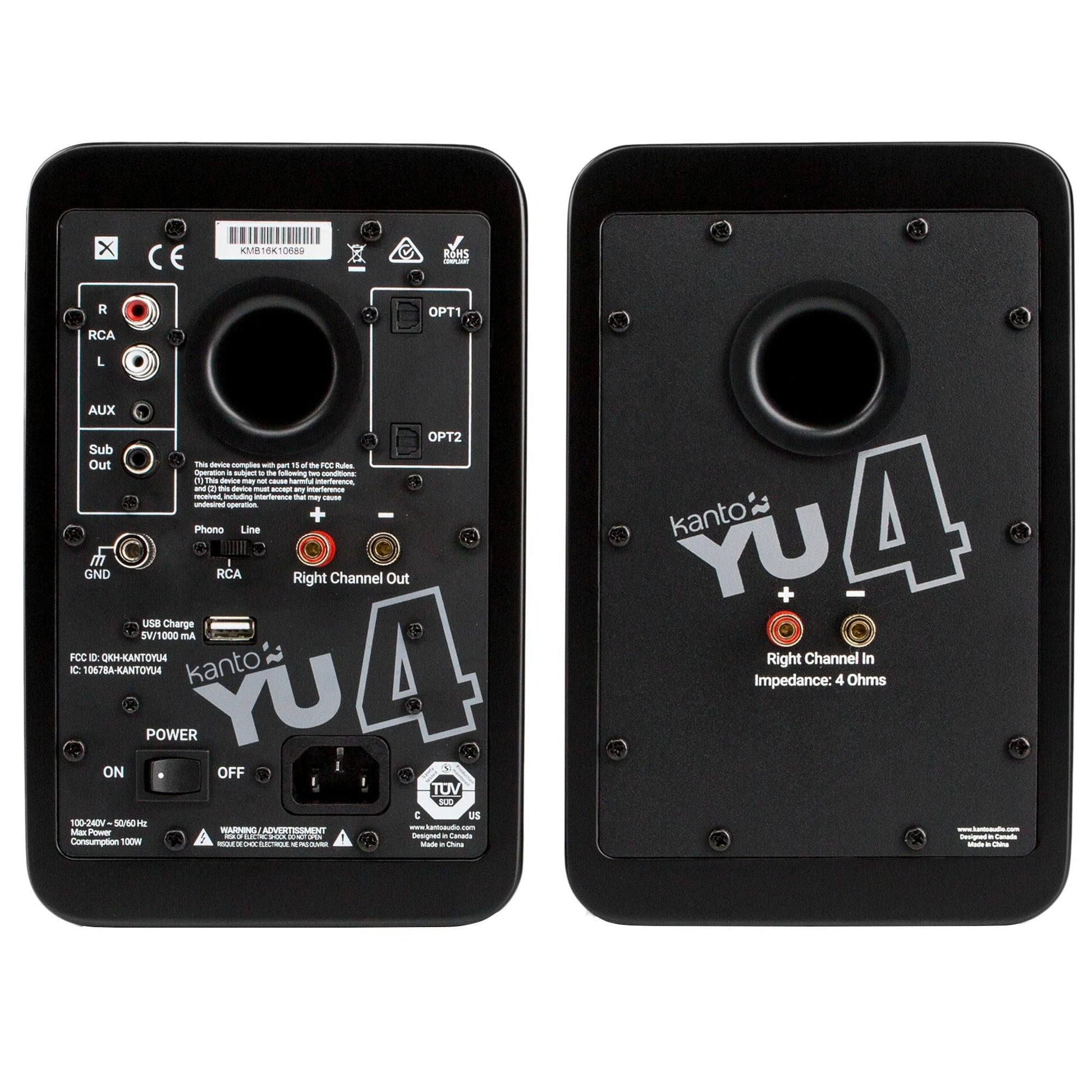 Kanto YU4 140W Powered Bookshelf Speakers with Bluetooth and Phono Preamp - Pair, Matte Black.