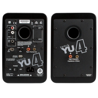 Kanto YU4 140W Powered Bookshelf Speakers with Bluetooth and Phono Preamp - Pair, Matte Black.