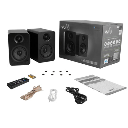 Kanto YU4 140W Powered Bookshelf Speakers with Bluetooth and Phono Preamp - Pair, Matte Black.