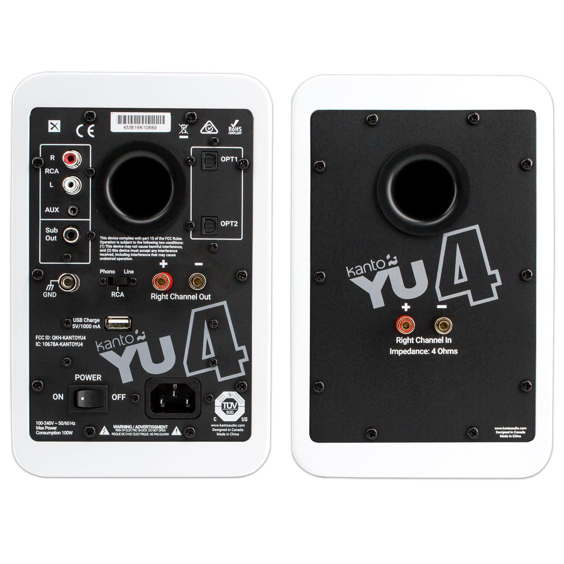 Kanto YU4 140W Powered Bookshelf Speakers with Bluetooth and Phono Preamp - Pair, Matte White.