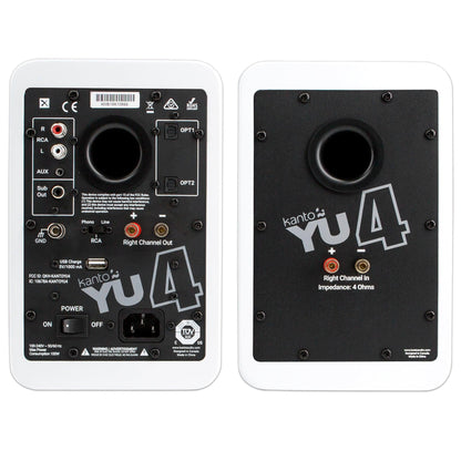 Kanto YU4 140W Powered Bookshelf Speakers with Bluetooth and Phono Preamp - Pair, Matte White.